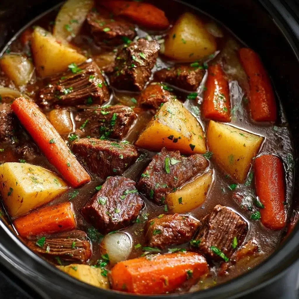 Delicious Crock Pot beef stew with tender meat and fresh vegetables