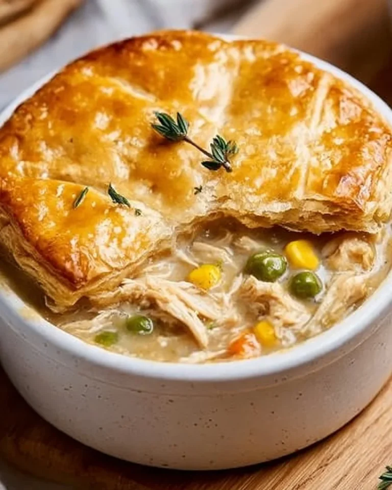 Delicious Crock Pot Chicken Pot Pie ready to serve.