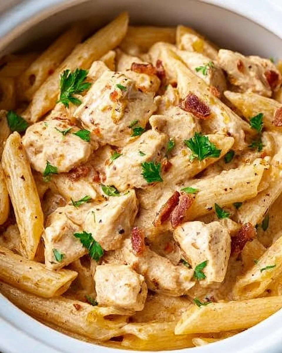 Delicious Crock Pot Creamy Cajun Chicken Pasta served in a bowl