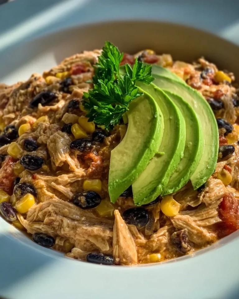 Delicious Crock Pot Fiesta Chicken served with fresh toppings