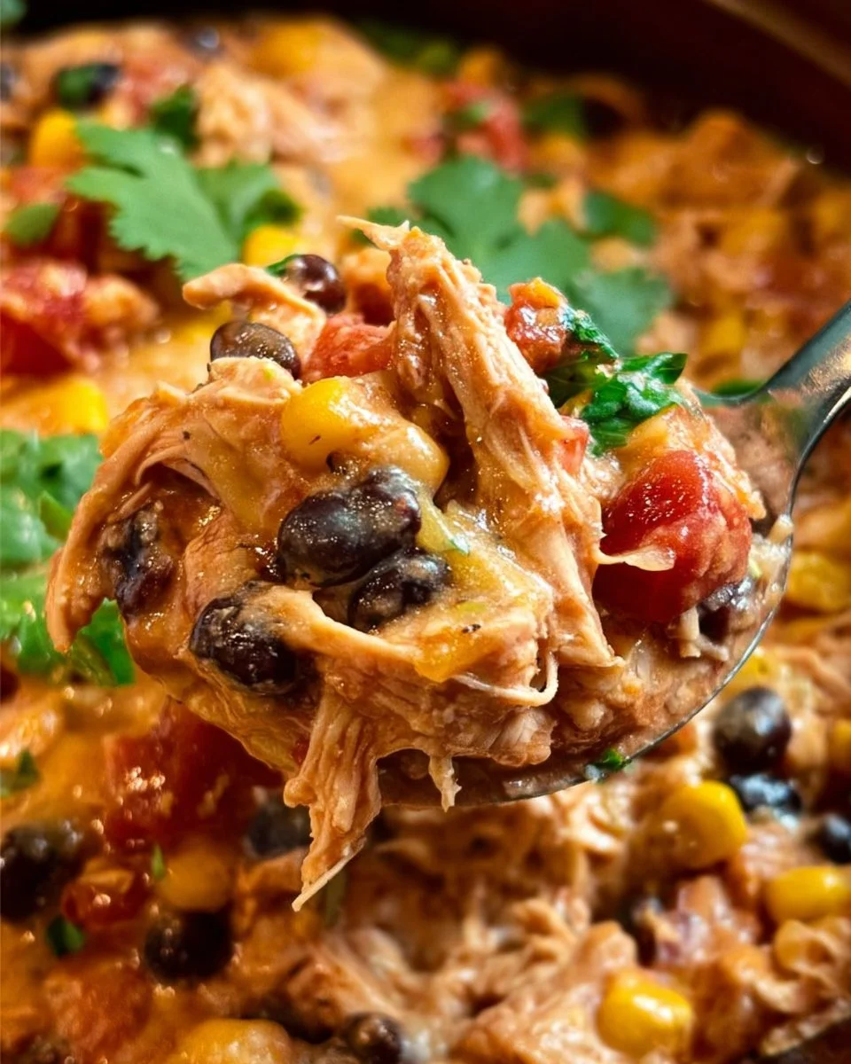 Crock Pot Fiesta Chicken served with colorful vegetables and spices