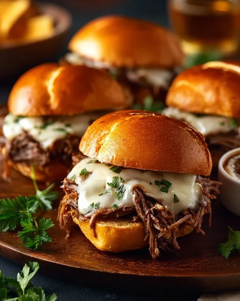 Crock Pot French dip sandwiches served with beef and warm dipping broth