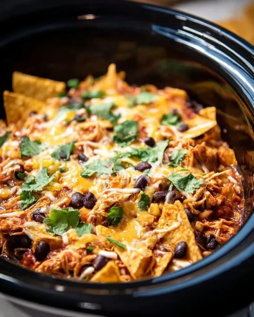Crockpot Chicken Enchilada Casserole served in a bowl with toppings.