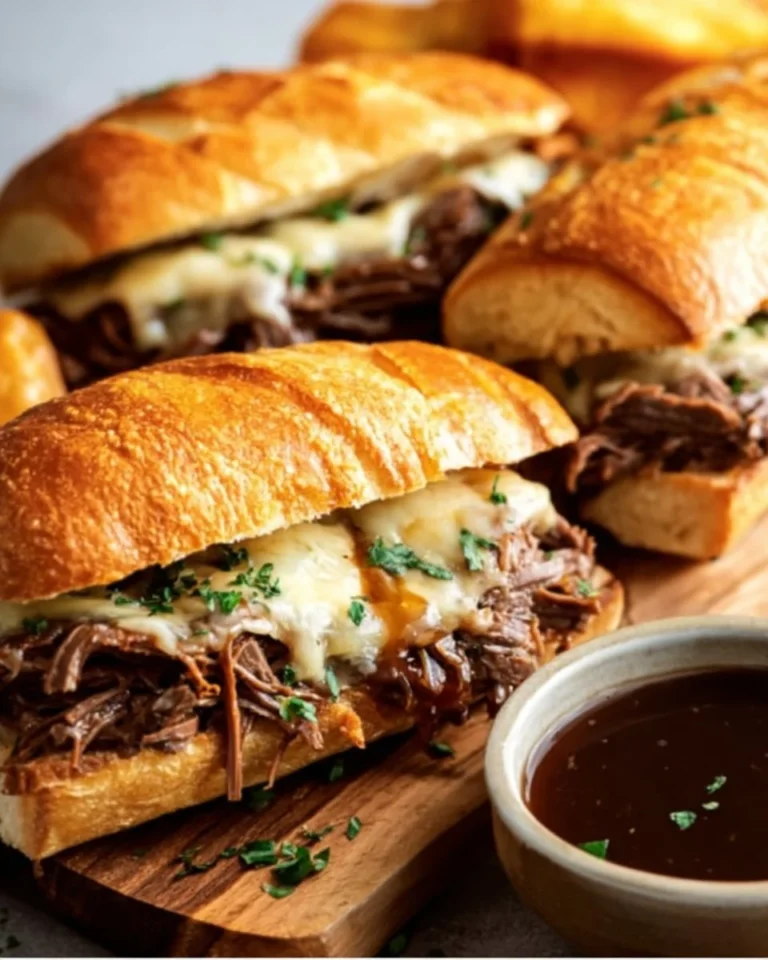 Delicious Crockpot French Dip Sandwiches with tender beef and savory broth