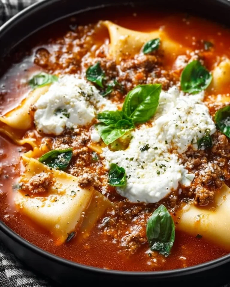 Delicious crockpot lasagna soup topped with cheese and herbs in a bowl
