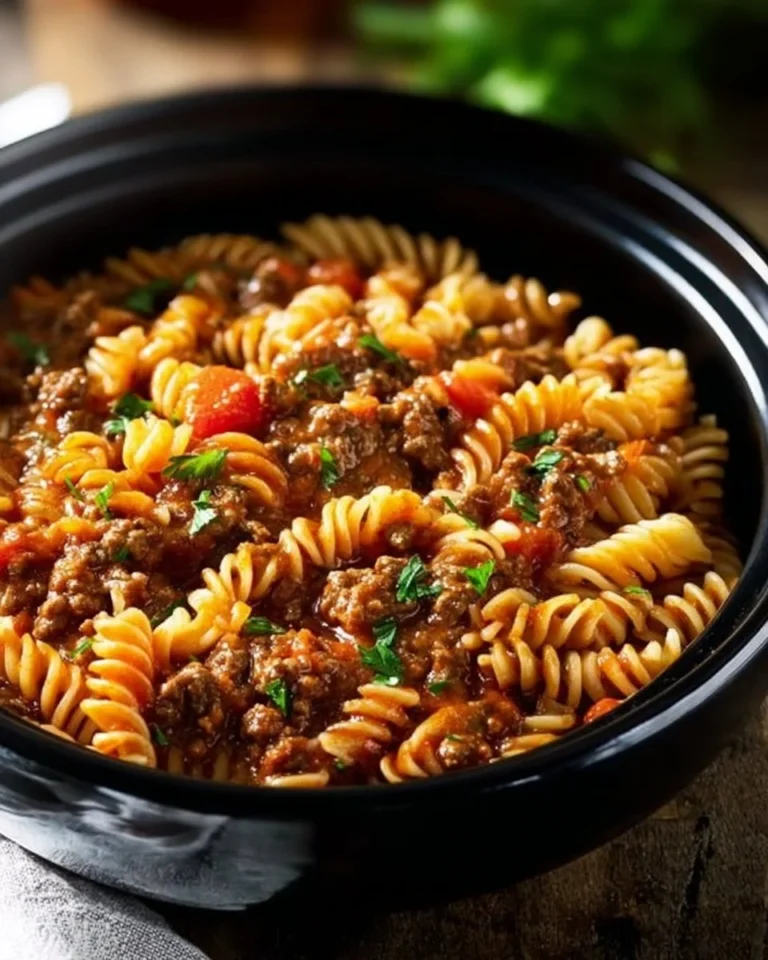 Delicious Crockpot Taco Pasta topped with cheese and fresh ingredients.