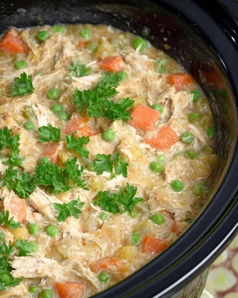 Delicious dairy-free chicken pot pie served in a rustic dish