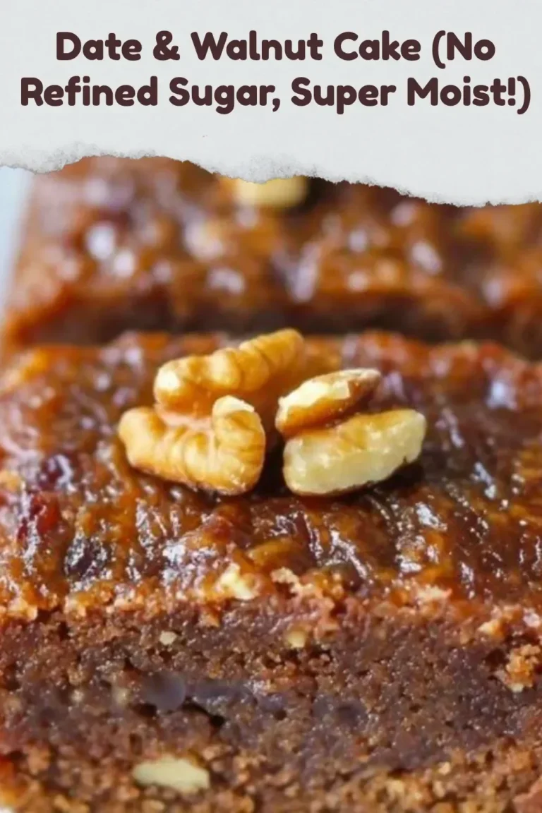 Moist and delicious Date & Walnut Cake with no refined sugar.