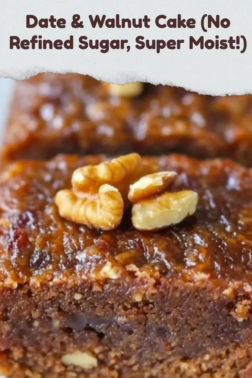 Moist and delicious Date & Walnut Cake with no refined sugar.