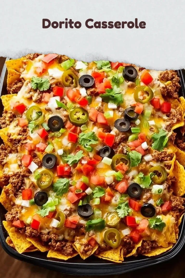 Tasty Dorito Casserole baked with layers of chips, cheese, and flavorful ingredients