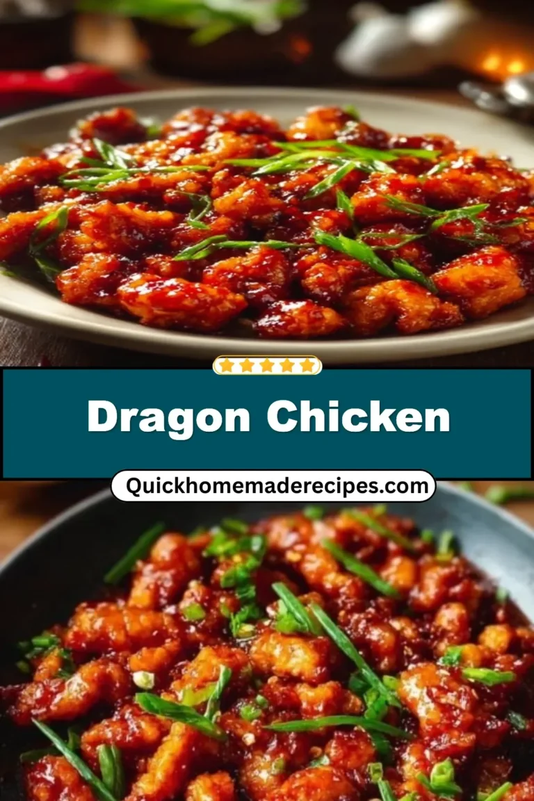 Delicious serving of Dragon Chicken, a spicy chicken dish with vibrant colors