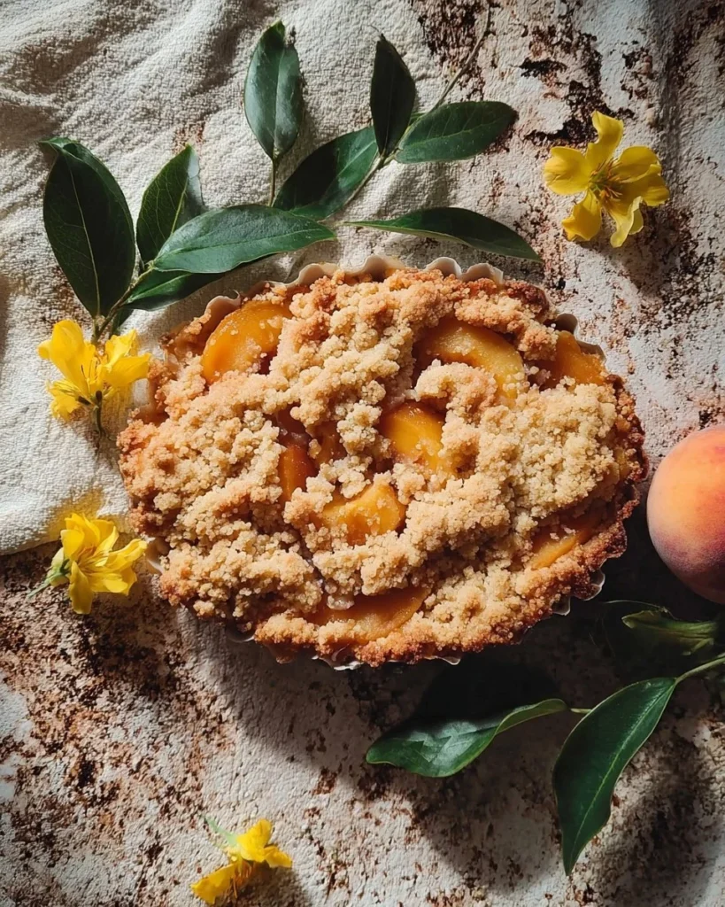 Delicious Southern peach cobbler in a baking dish, served warm with ice cream