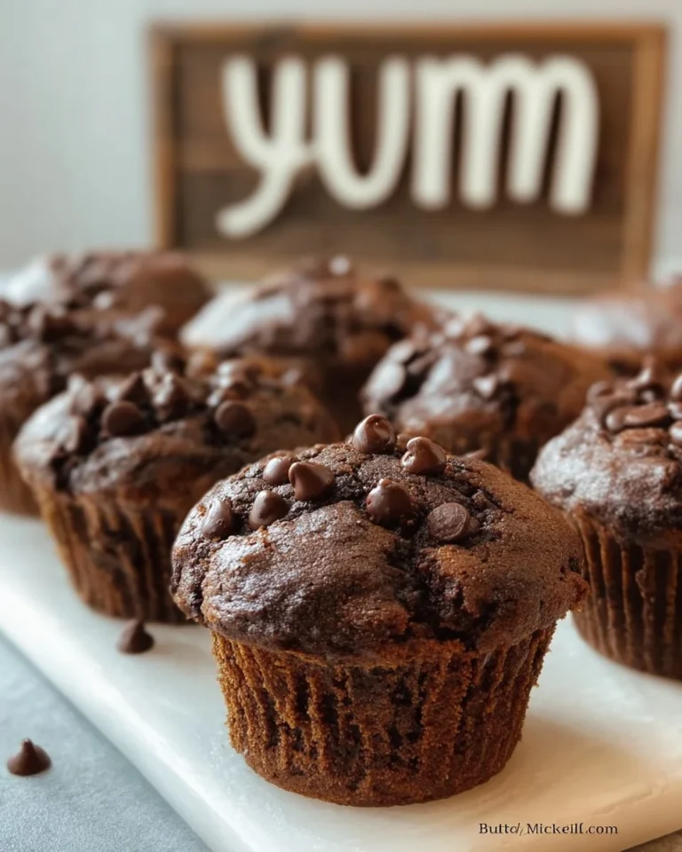 Easy chocolate pumpkin muffins topped with chocolate chips and pumpkin spice