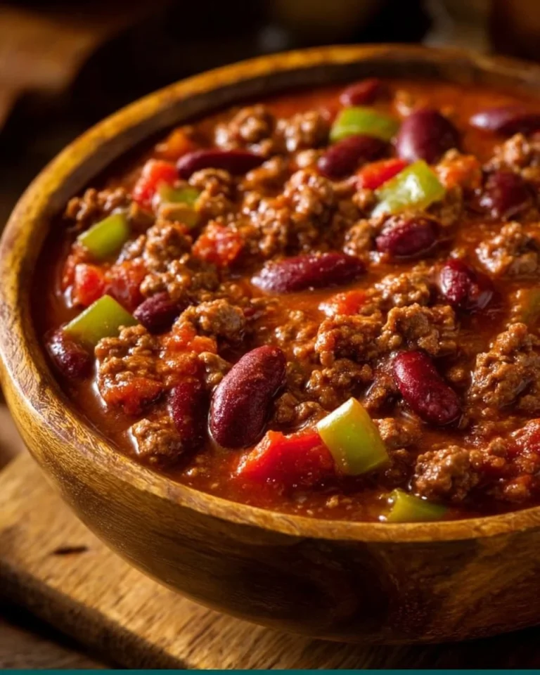 Bowl of homemade classic chili recipe with beans and spices