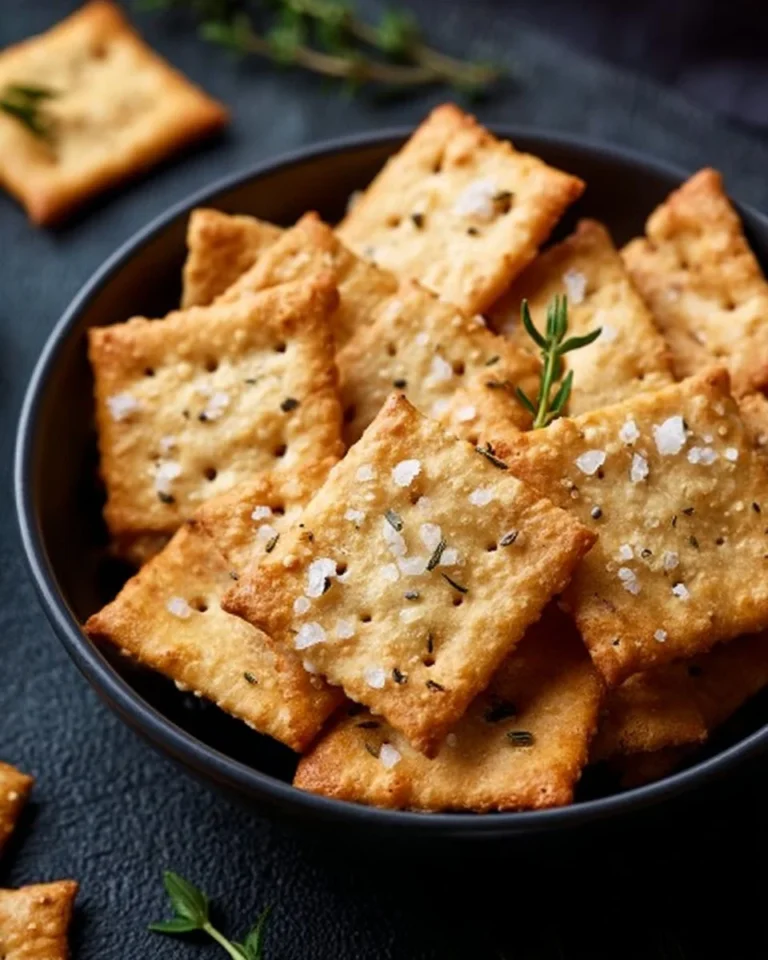 Homemade easy crackers recipe served on a wooden platter