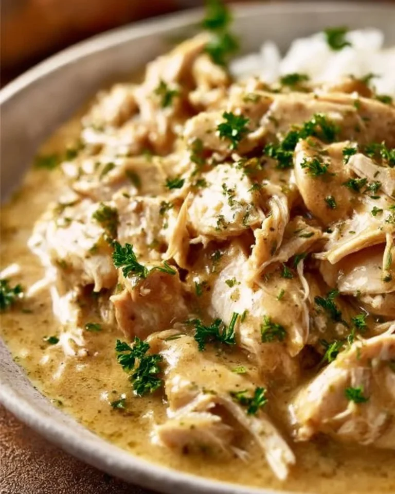 Delicious easy Crockpot Chicken and Gravy served on a plate