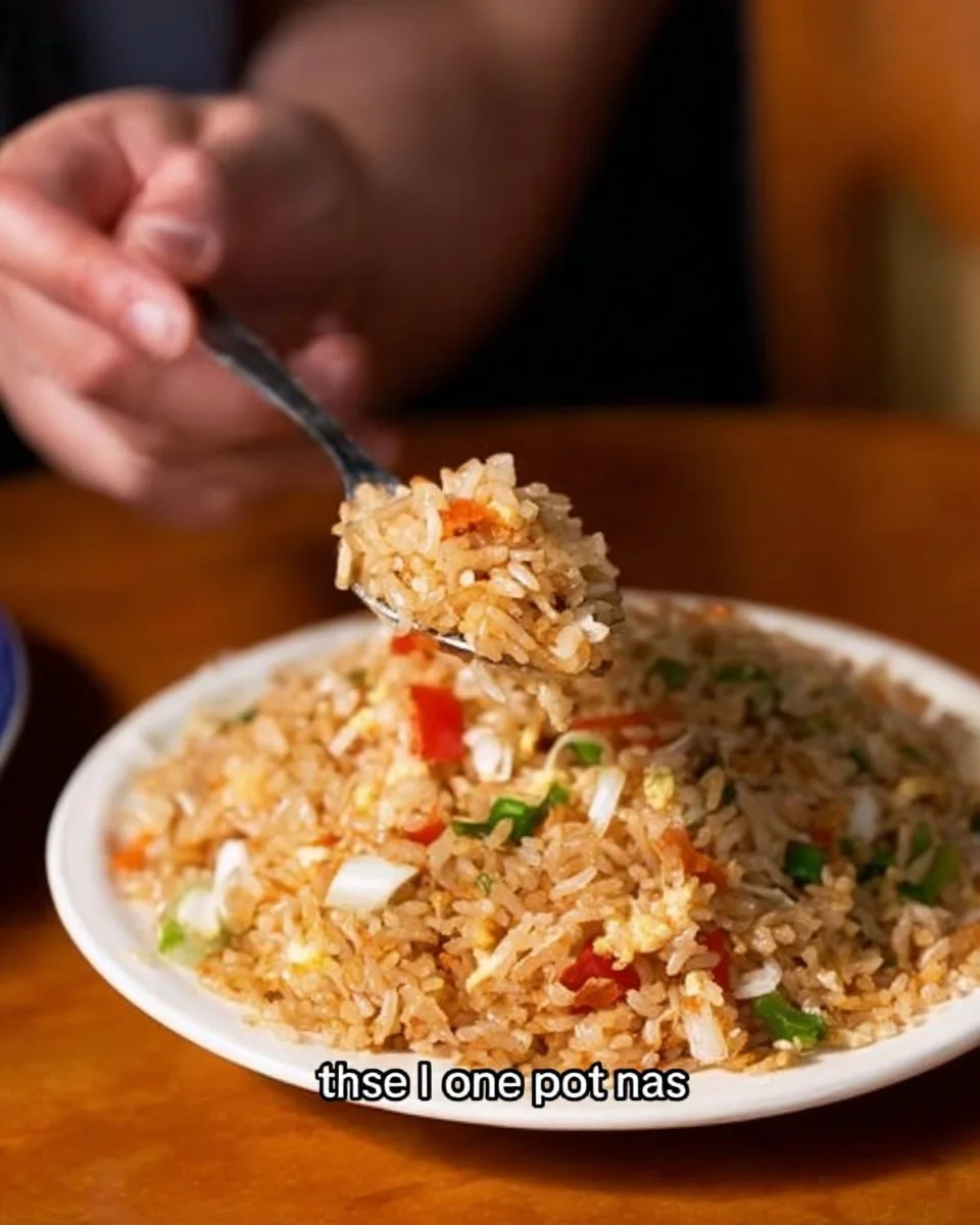 Delicious easy egg fried rice in a bowl, garnished with green onions