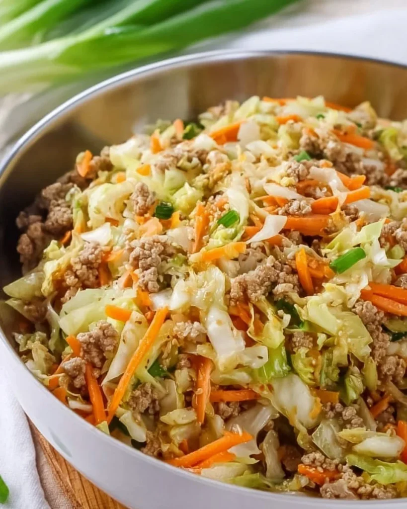 Egg Roll in a Bowl Recipe with colorful vegetables and savory ingredients