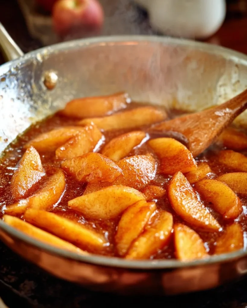 Delicious fried apples served warm with cinnamon and sugar