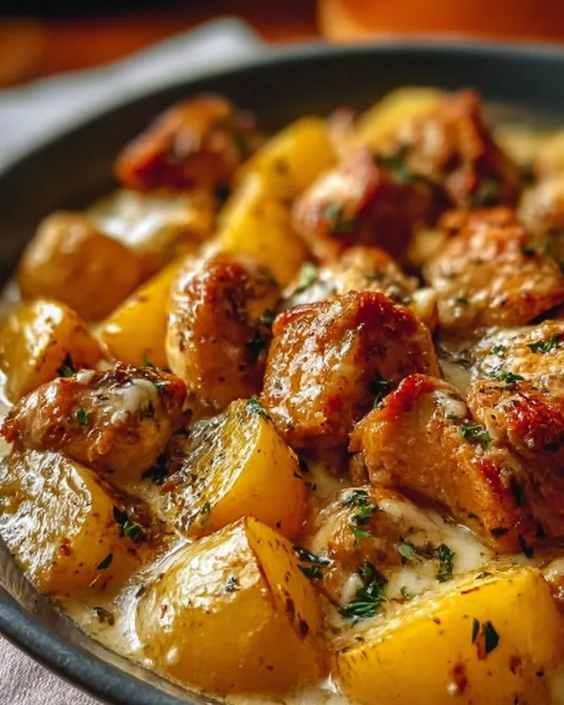 Garlic Parmesan Chicken with potatoes in a crockpot dish