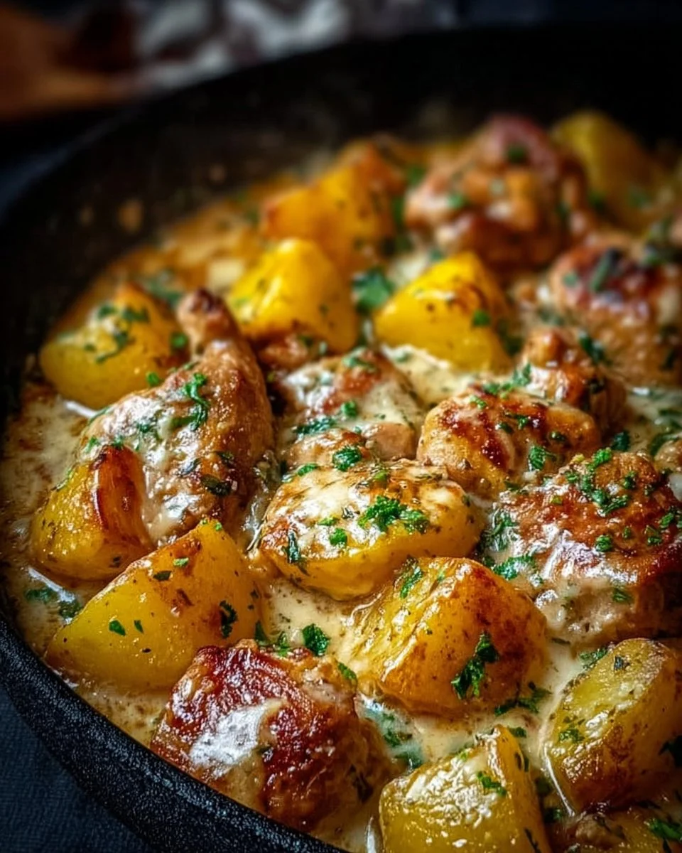 Delicious Garlic Parmesan Chicken and Potatoes cooked in a crockpot.
