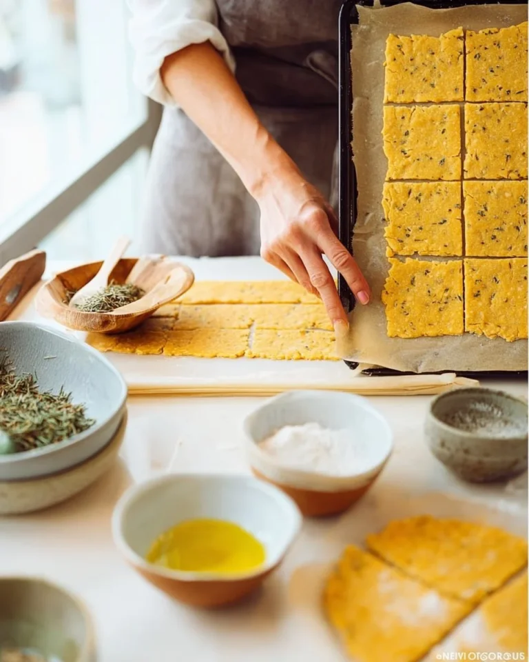 Gluten-free chickpea crackers on a wooden serving board