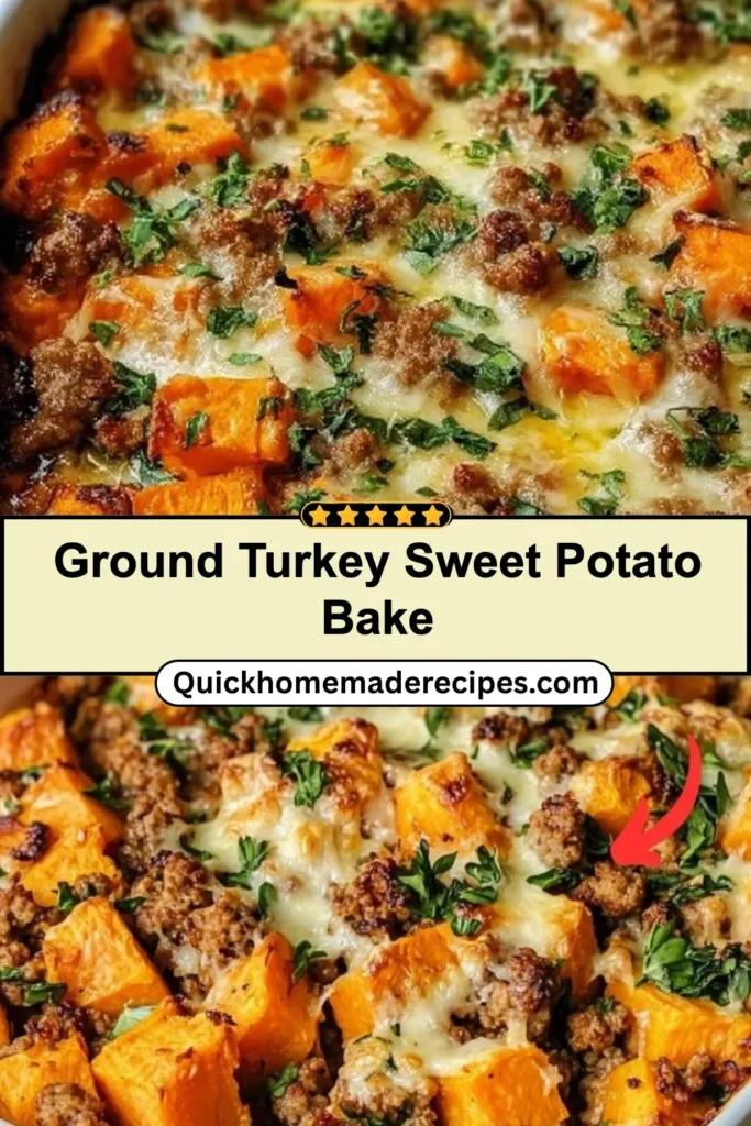 Delicious Ground Turkey Sweet Potato Bake served in a dish.