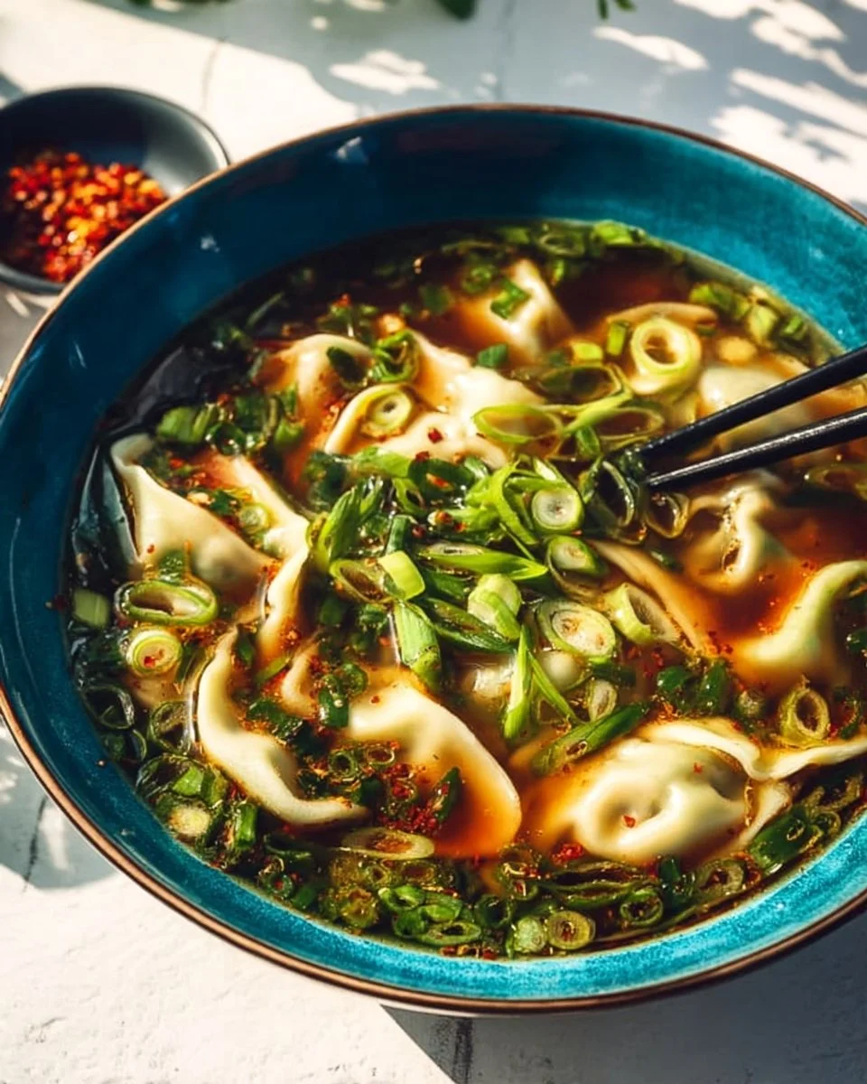 Delicious Gyoza Soup featuring Japanese dumplings in a savory broth