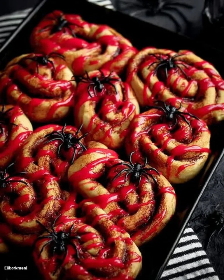 Spooky Bloody Guts Cinnamon Rolls for Halloween breakfast