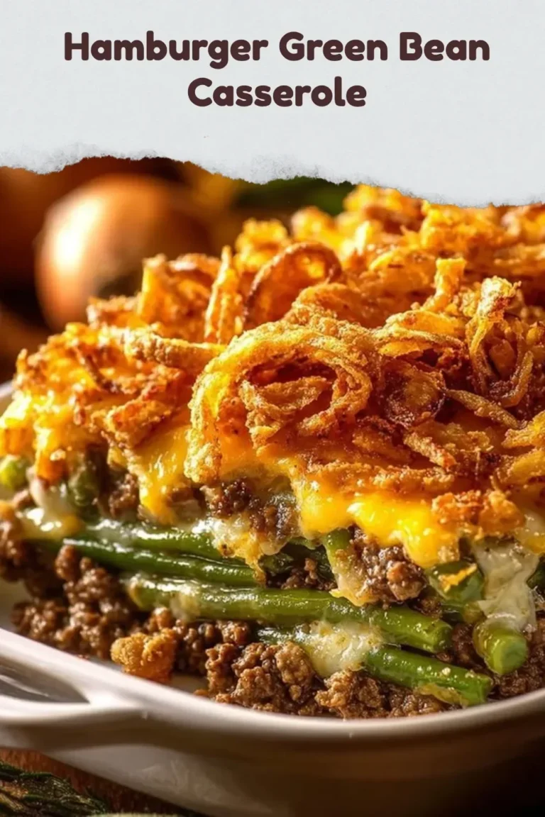 Delicious Hamburger Green Bean Casserole baked and ready to serve