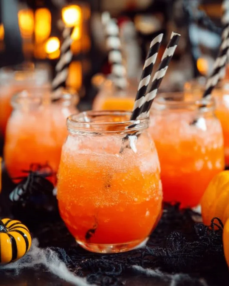 A spooky Hocus Pocus Punch drink served in a decorative glass.