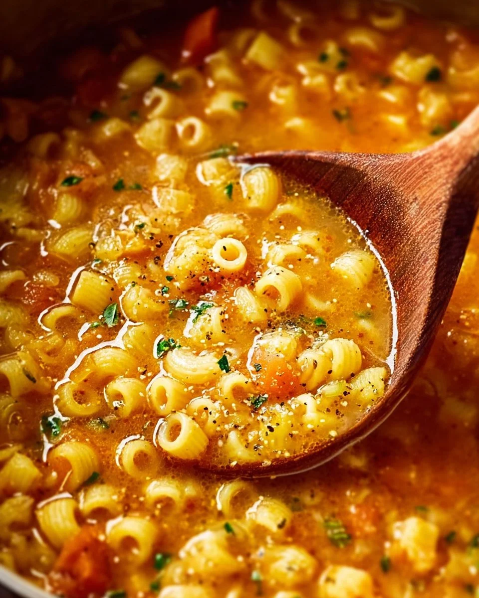 Bowl of delicious Italian Pastina Soup with fresh herbs and pasta.