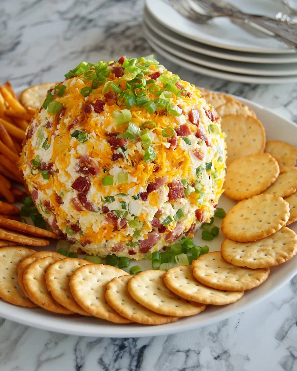 Delicious Jalapeño Popper Cheese Ball served with crackers