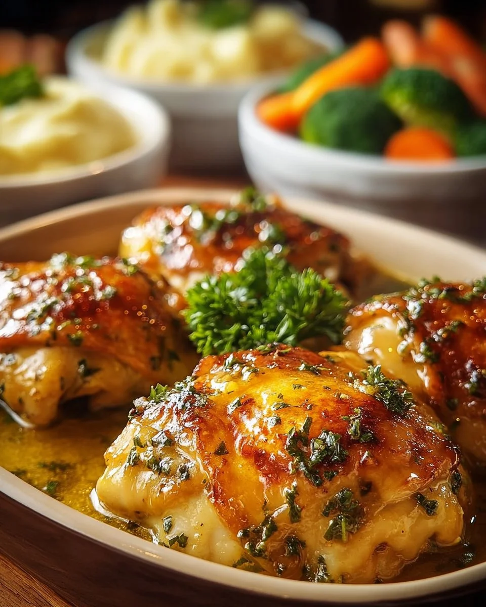 Delicious Melt In Your Mouth Chicken served on a plate with herbs