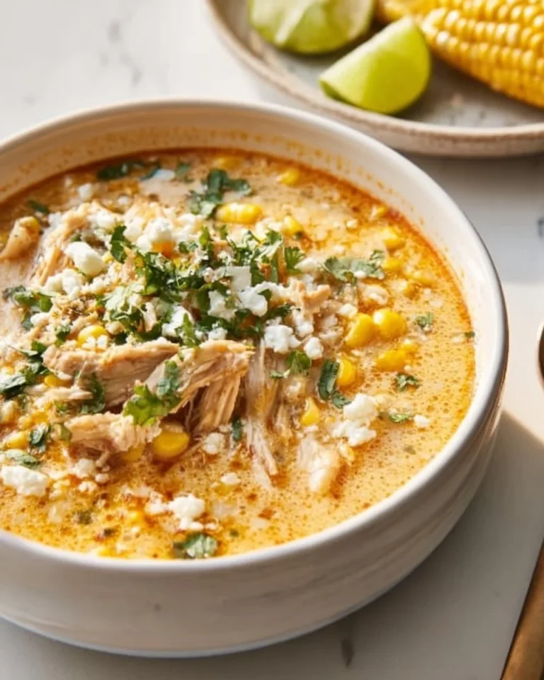 Bowl of Mexican Street Corn Soup garnished with cilantro and lime.