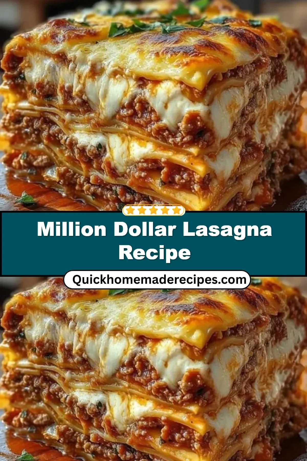 Plate of Million Dollar Lasagna with layers of cheese and sauce