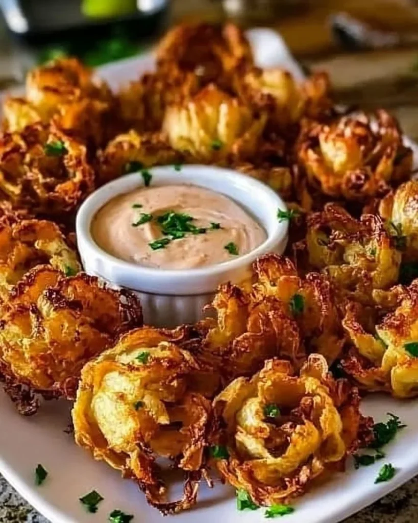 Crispy mini air fryer blooming onions ready to serve
