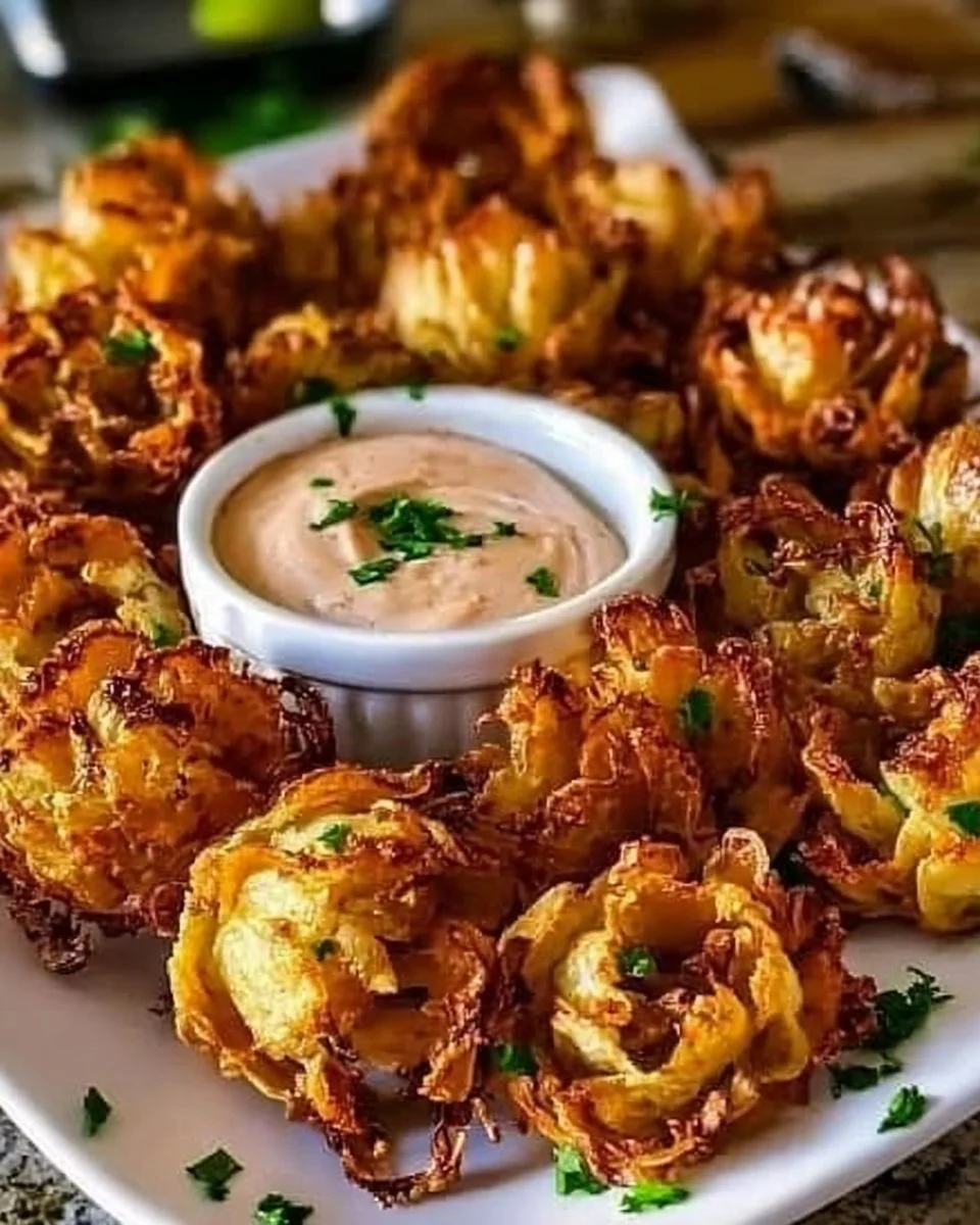 Crispy mini air fryer blooming onions ready to serve