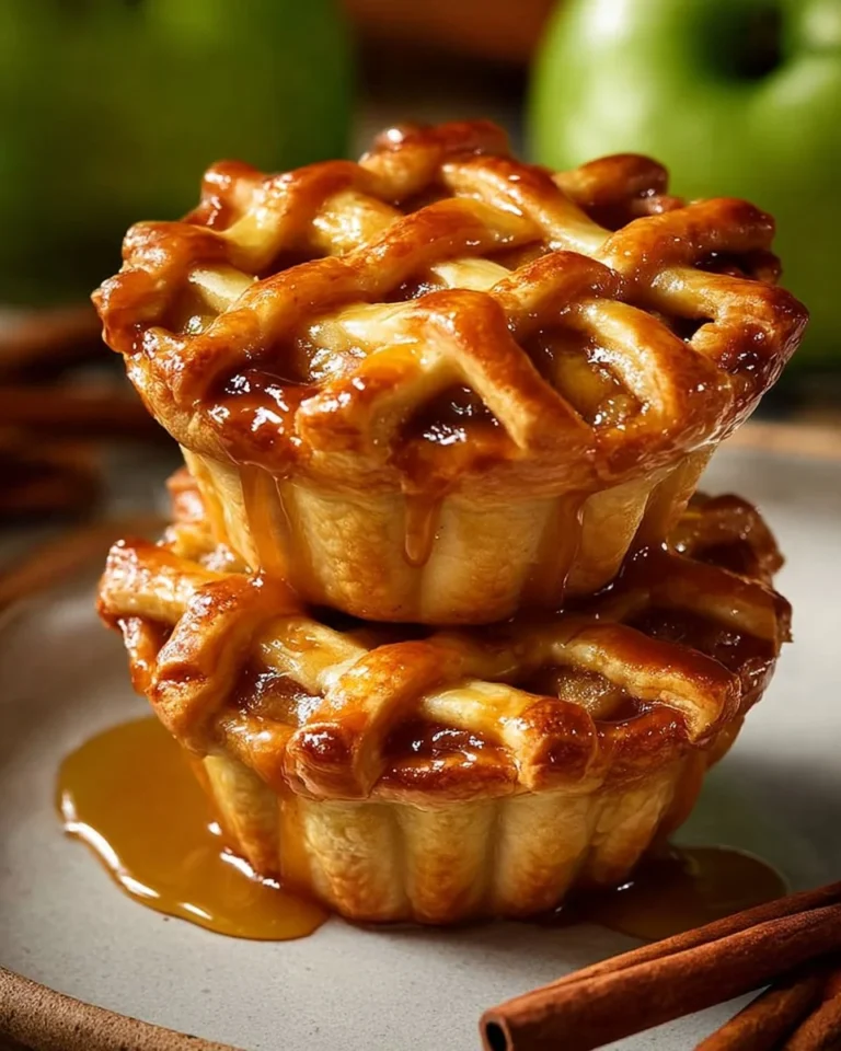 Mini apple pies baked to perfection, featuring a golden crust and juicy apple filling.