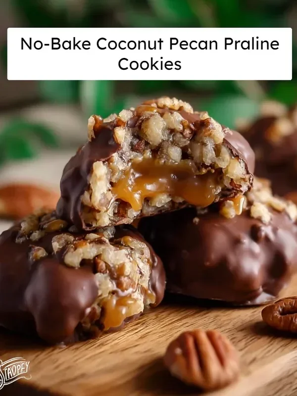No-bake coconut pecan praline cookies arranged on a plate