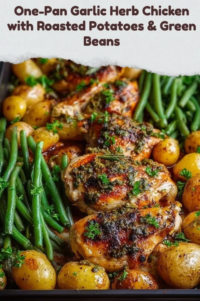 One-Pan Garlic Herb Chicken served with roasted potatoes and green beans