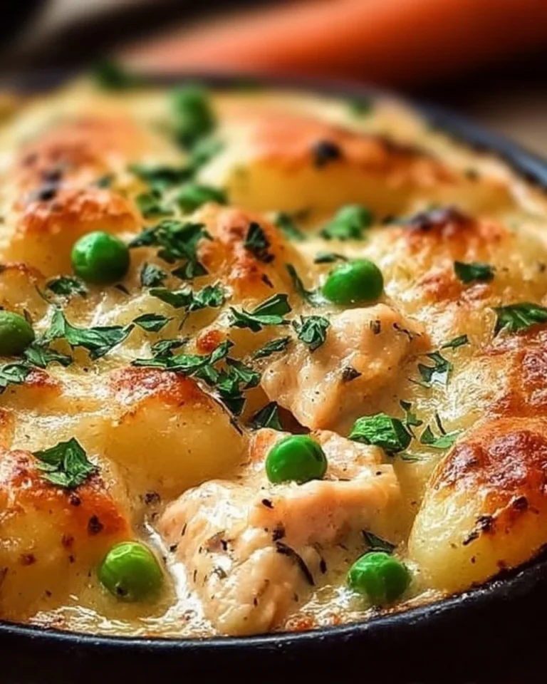 One Pot Gnocchi Chicken Pot Pie served in a rustic dish