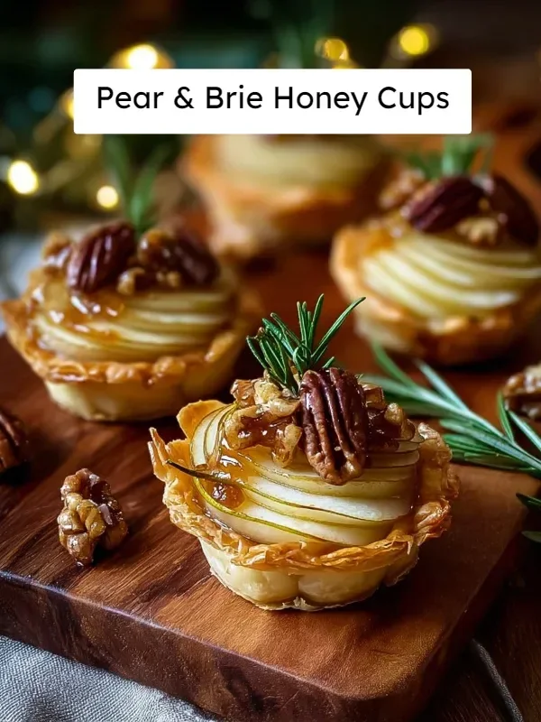 Delicious Pear & Brie Honey Cups served on a platter