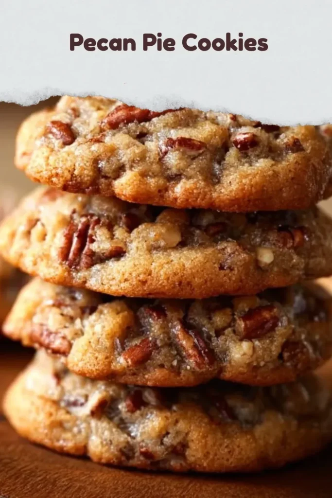 Delicious homemade Pecan Pie Cookies with walnuts and caramel drizzle