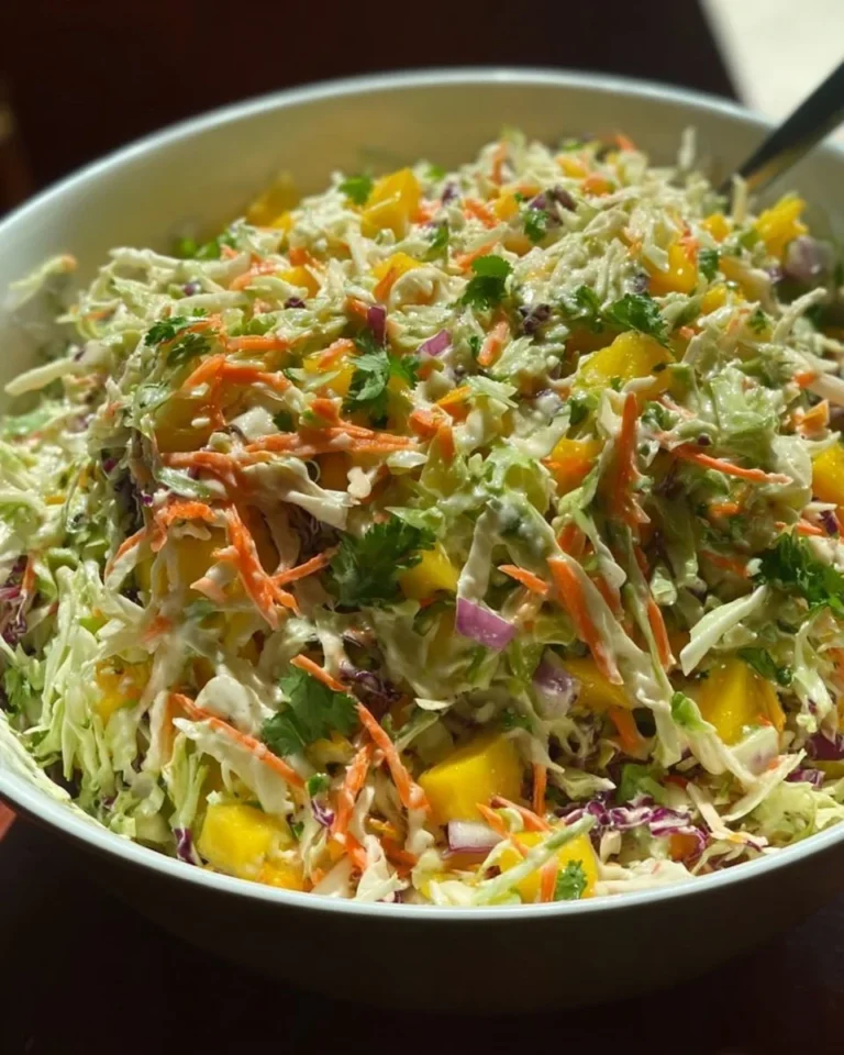 Bowl of pineapple coleslaw with fresh ingredients and vibrant colors