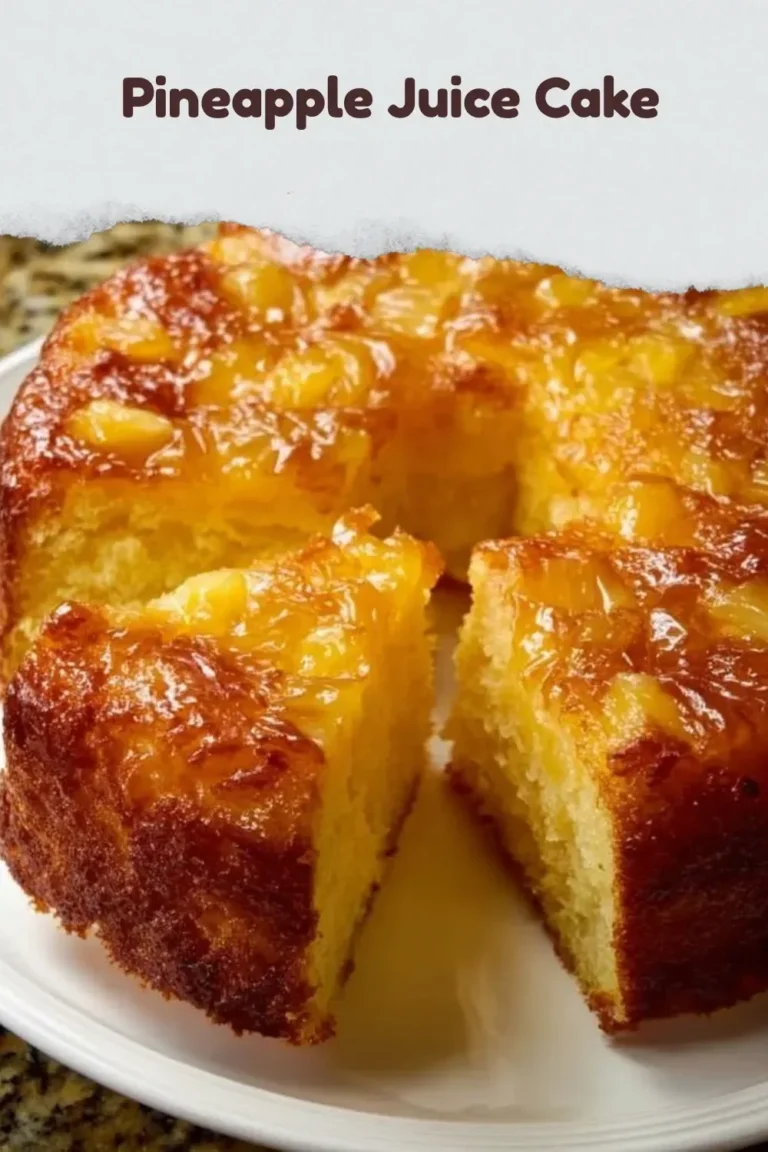 Delicious homemade Pineapple Juice Cake topped with fresh pineapple slices.