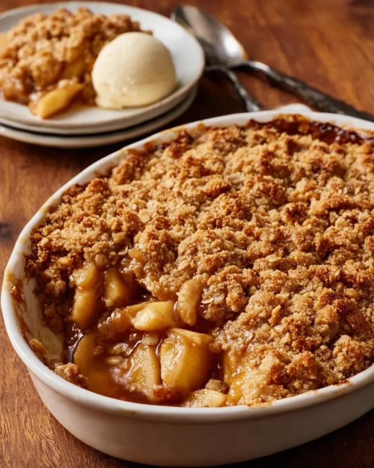 Delicious Pioneer Woman apple crisp topped with oats and cinnamon.