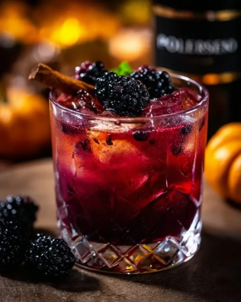 Poisoned Apple Cider Cocktail with spooky garnishes for Halloween