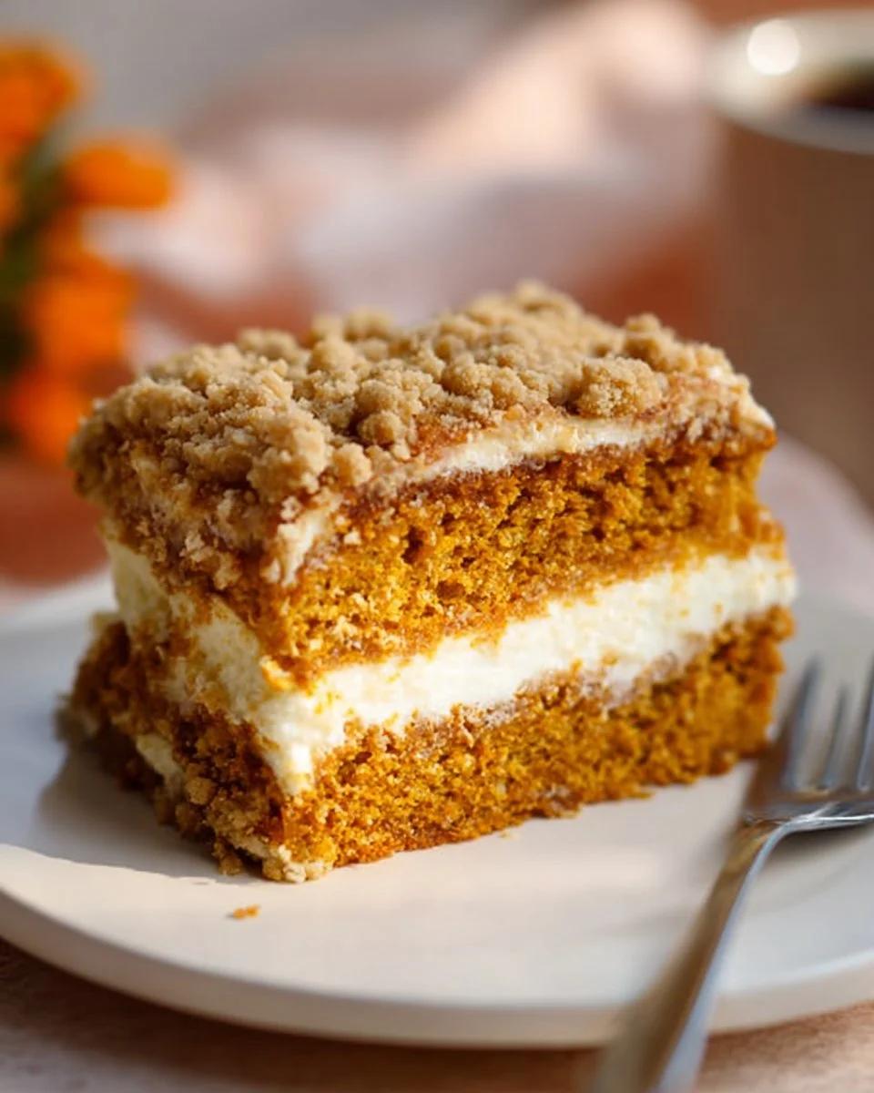 Delicious homemade pumpkin cake with cream cheese frosting on a rustic table