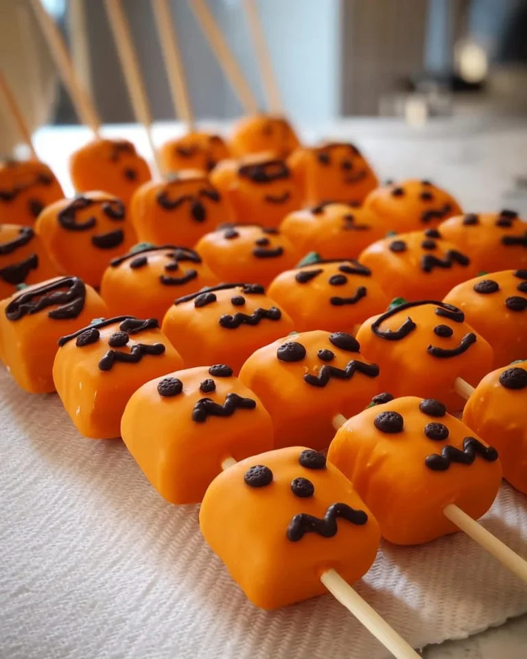 Delicious Pumpkin Marshmallow Lollipops on a decorative plate